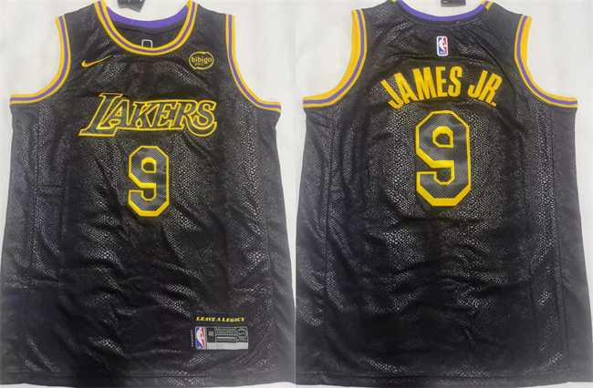 Mens Los Angeles Lakers #9 Bronny James Jr. Black 2024 Draft Stitched Basketball Jersey